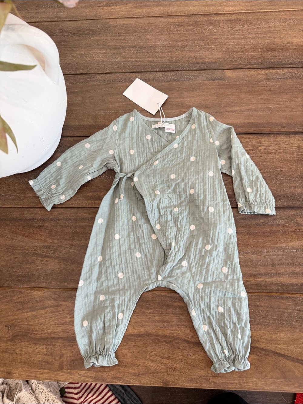 Zara Sage Green Polka Dot Wrap Baby One-Piece